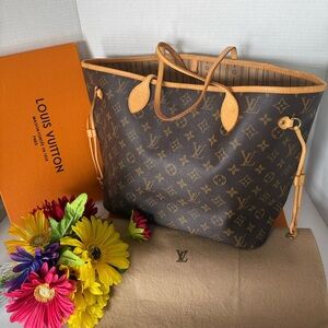 Authentic  Louis Vuitton Monogram Never Full MM Shoulder Bag.